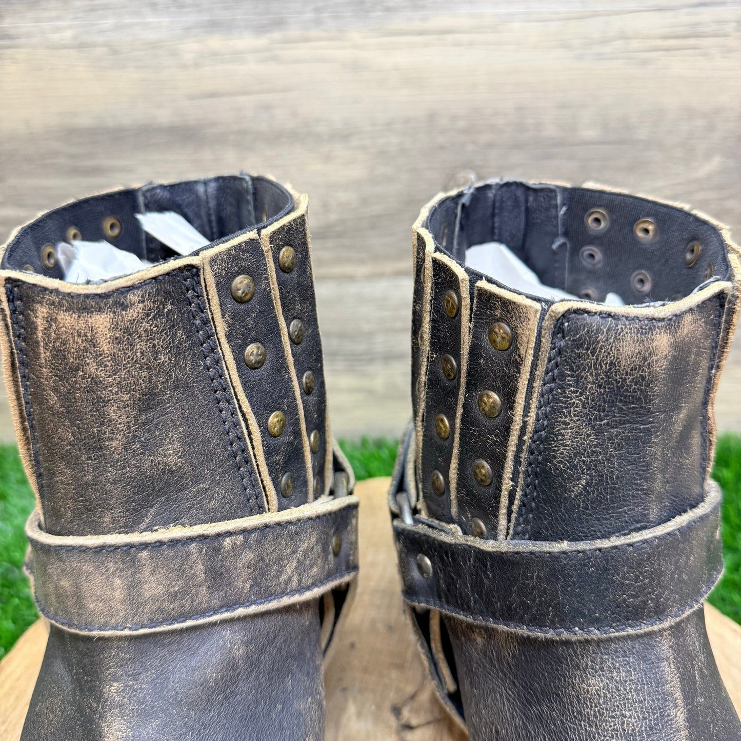Corral Women - Size 9M - Distressed Black Studded Strap Ankle Boots P5038