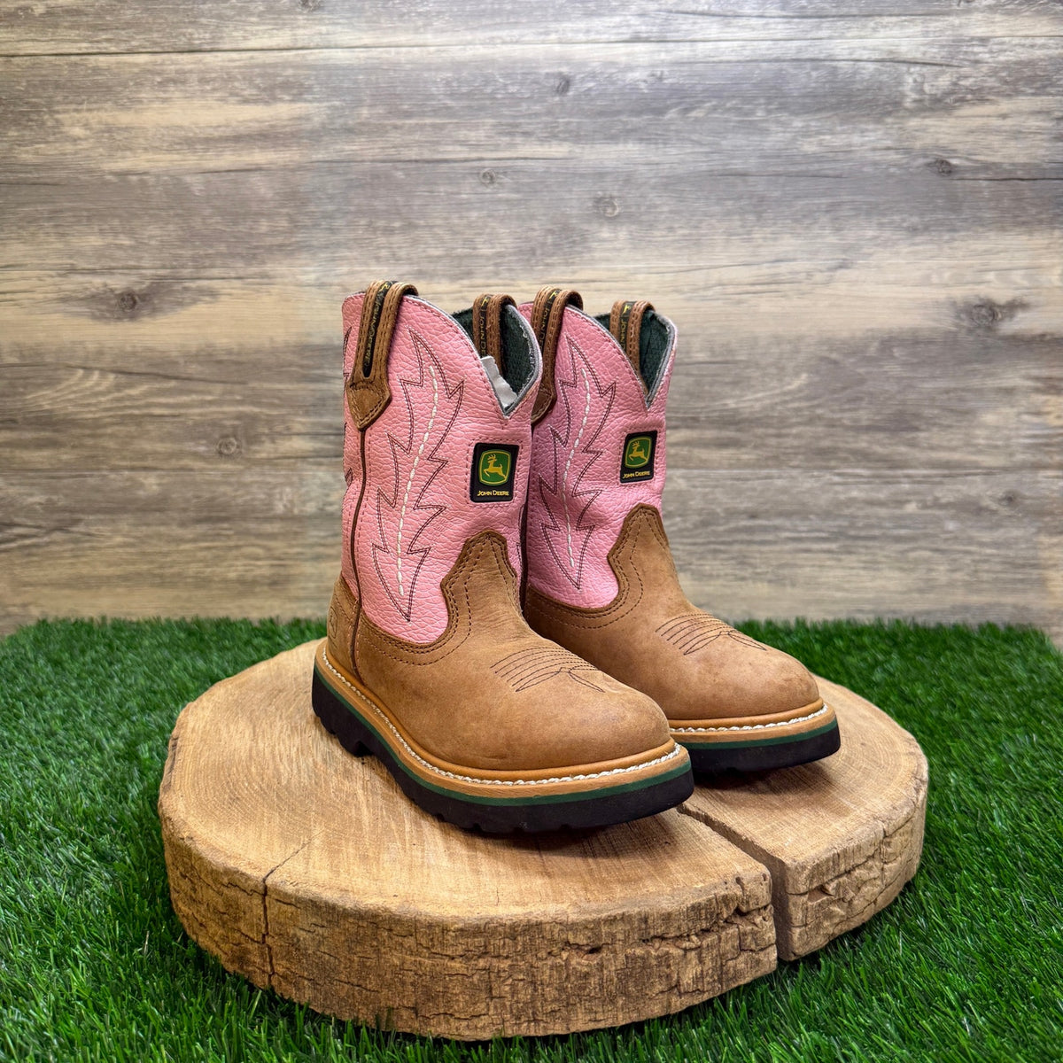 John Deere Youth - Size 12M - Pink/Tan Western Cowboy Boots Style JD2185