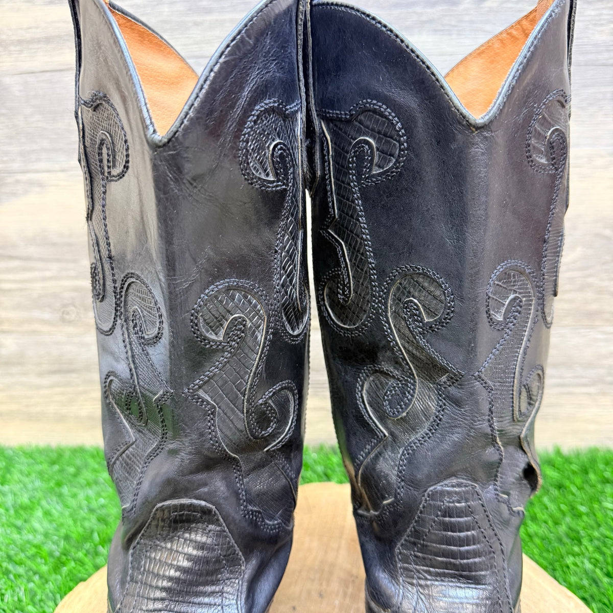 Nine West Women - Size 7.5M - Black Faux Lizard Western Cowboy Boots
