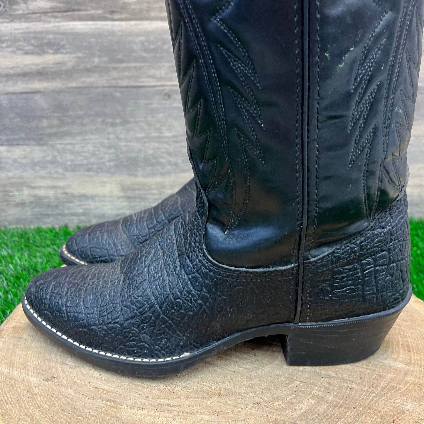 Bronco Men - Size 8.5EE - Vintage Black Faux Skin/Leather Cowboy Boots 6986