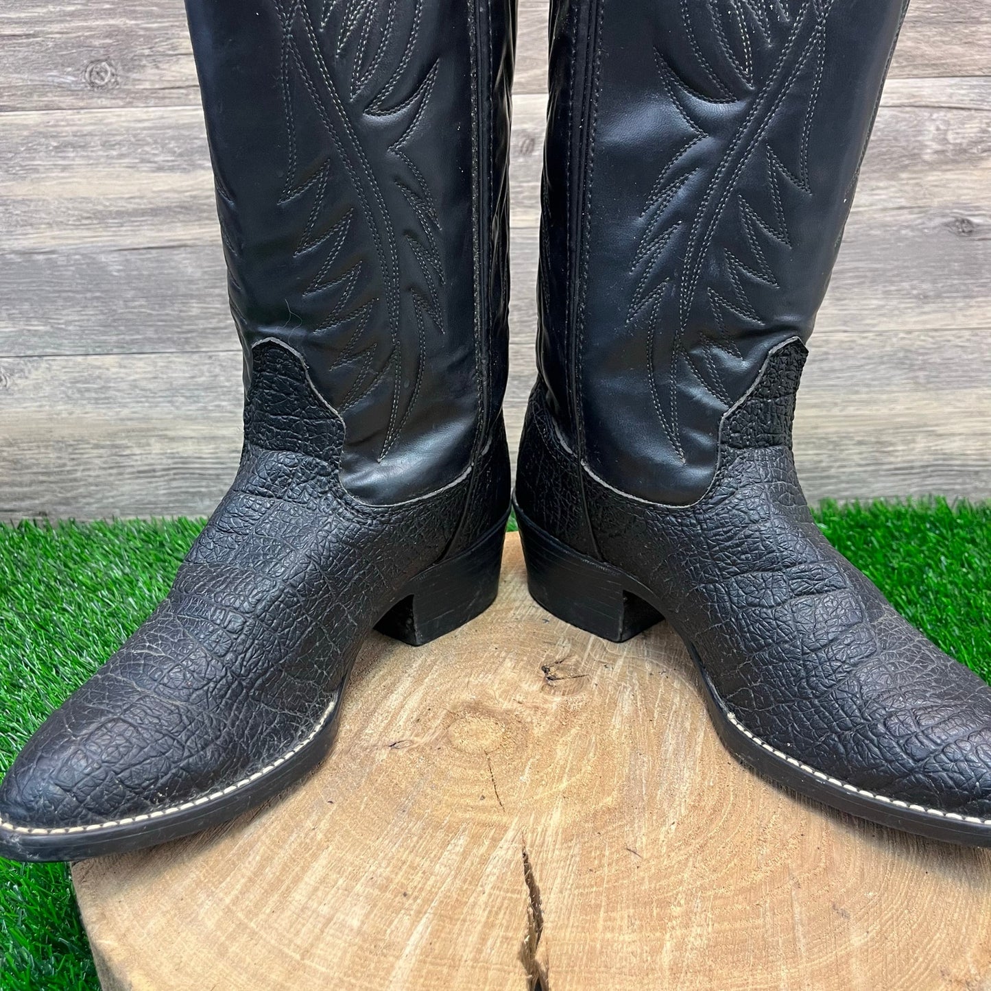 Bronco Men - Size 8.5EE - Vintage Black Faux Skin/Leather Cowboy Boots 6986