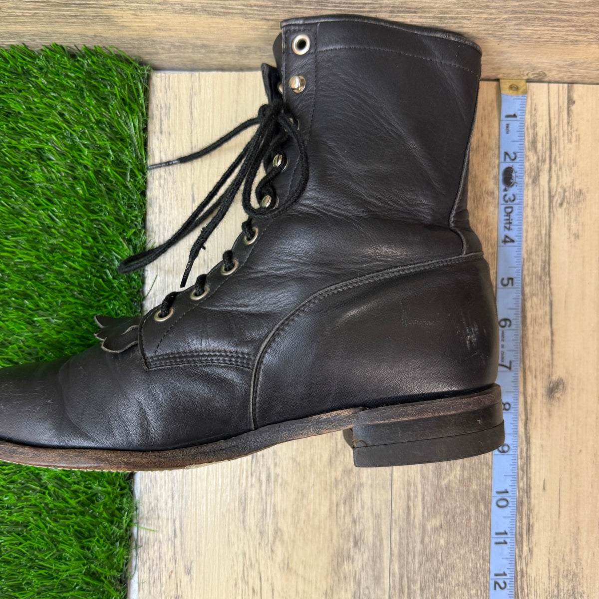 Justin Men - Size 8D - Vintage Black Soft Leather Lace Up Cowboy Boots 620