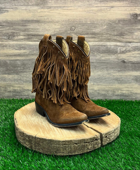 Shyanne Youth - Size 2D - Brown Suede Fringe Snip Toe Cowboy Boots Style 43514C