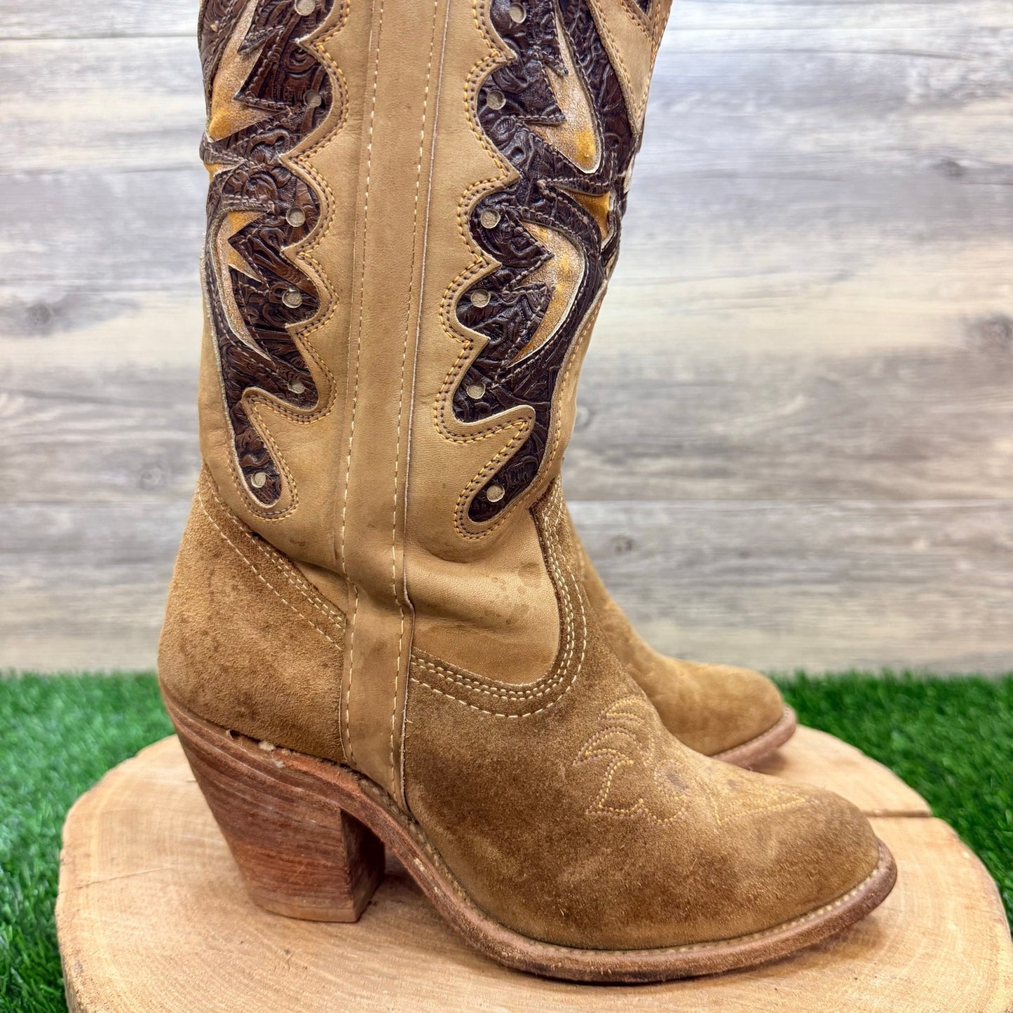 Miss Capezio Women - Size 6.5M - Tan Butterfly Western Cowboy Boots L486