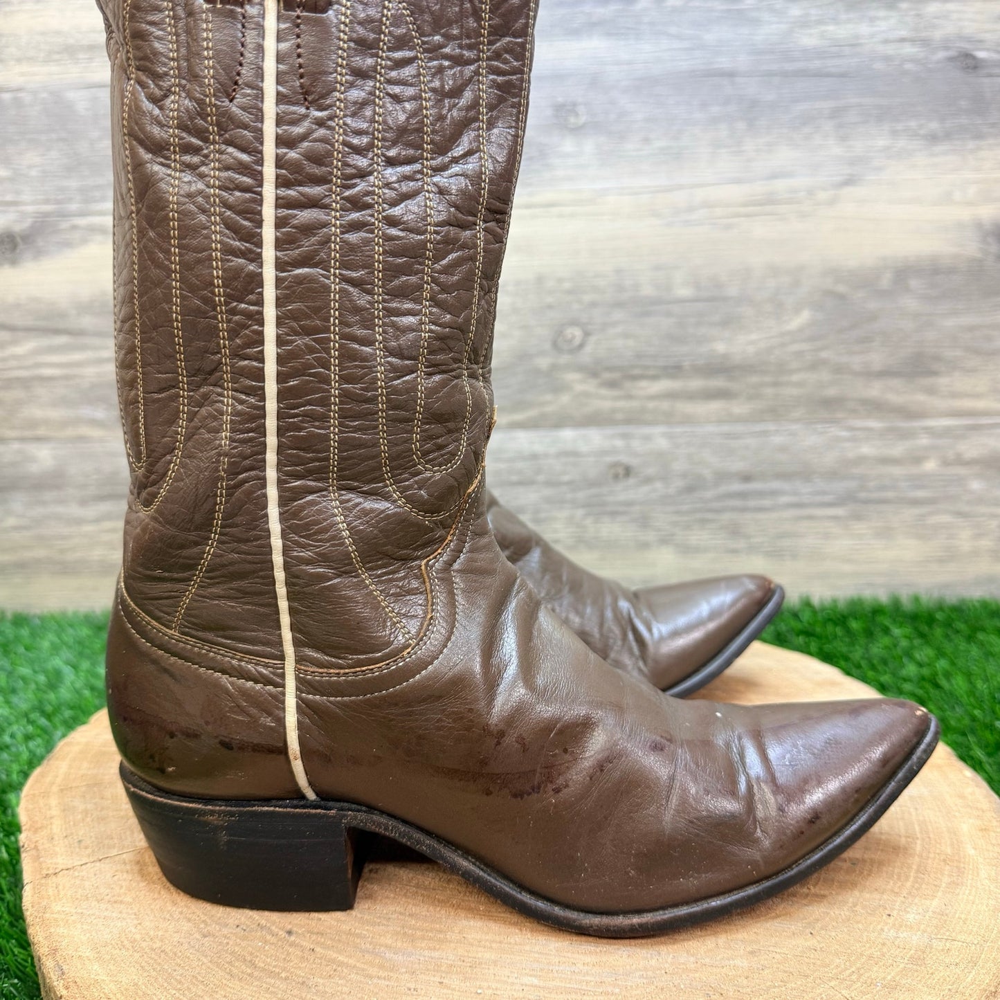 Justin Women / Youth - Size 5C / 1.5 - Vintage Brown Western Cowboy Boots L-4003