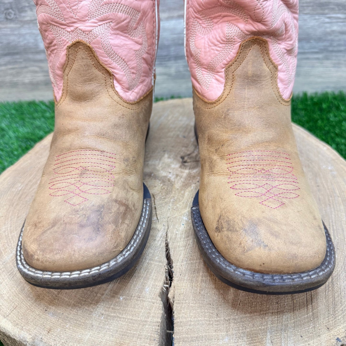 Roper Youth - Size 3 - Pink / Tan Square Toy Cowboy Boots 2407