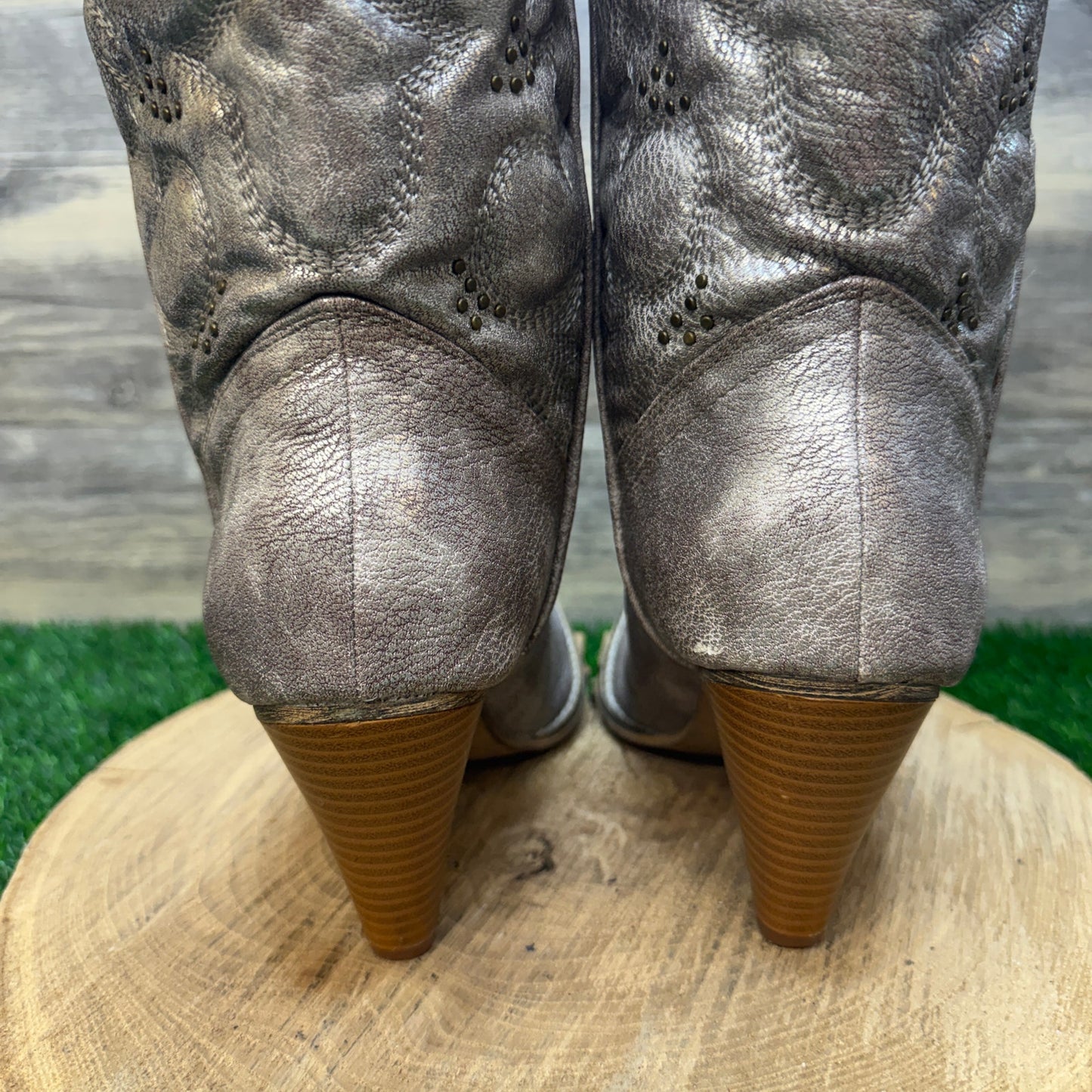 Very Volatile Women - Size 11 - Metallic Beige Studded Faux Leather Boots