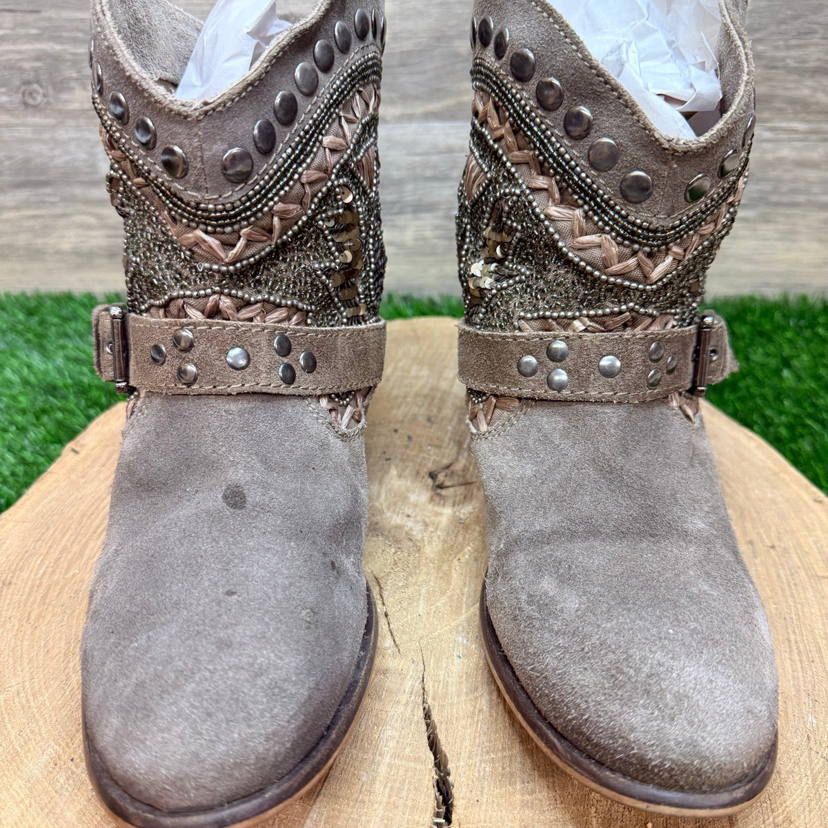 Naughty Monkey Women - Size 8 - Beige Buckled Stud Ankle Boots