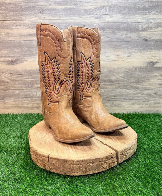Coconuts Women - Size 8M - Tan Soft Faux Leather Cowboy Boors Rancho