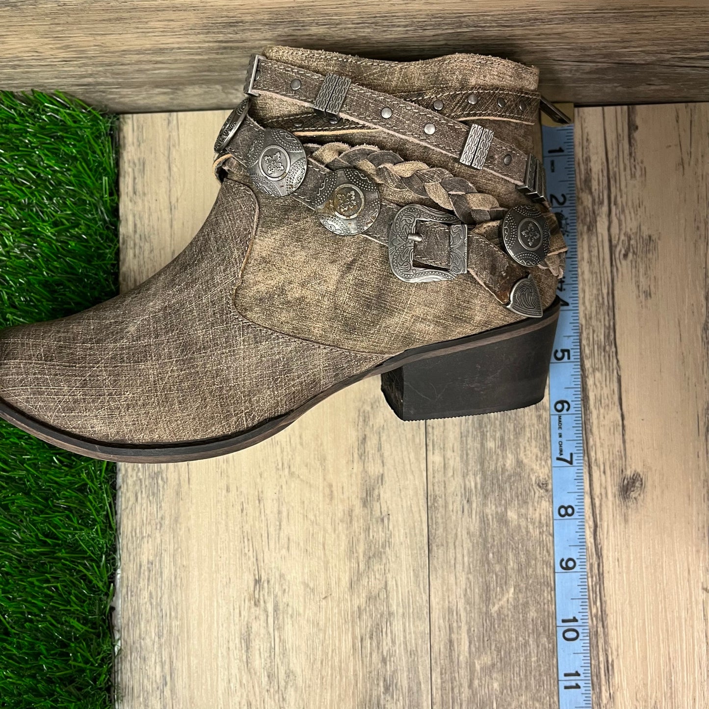 Naughty Monkey Women - Size 8.5 - Distressed Taupe Harness Ankle Boots