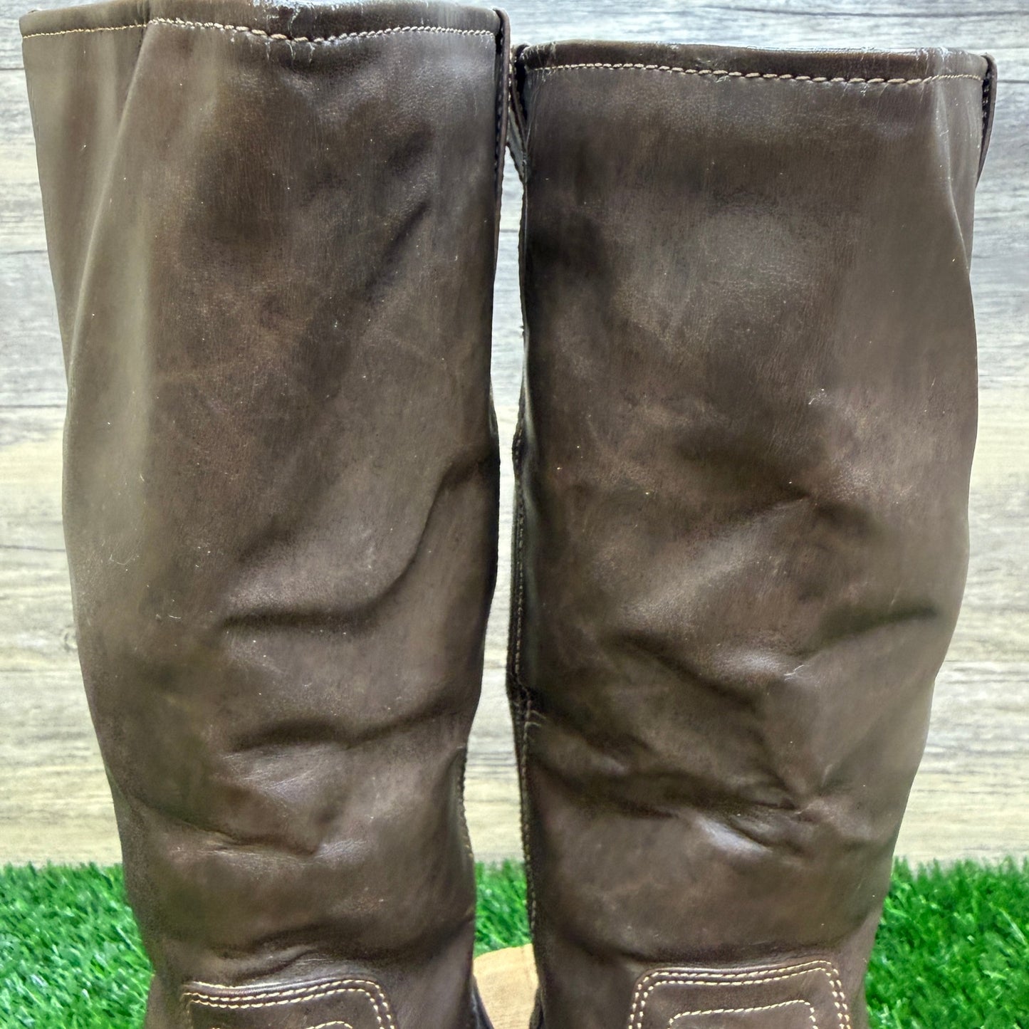 Decree Women - Size 8M - Dark Brown Harness Faux Leather Moto Boots 7412