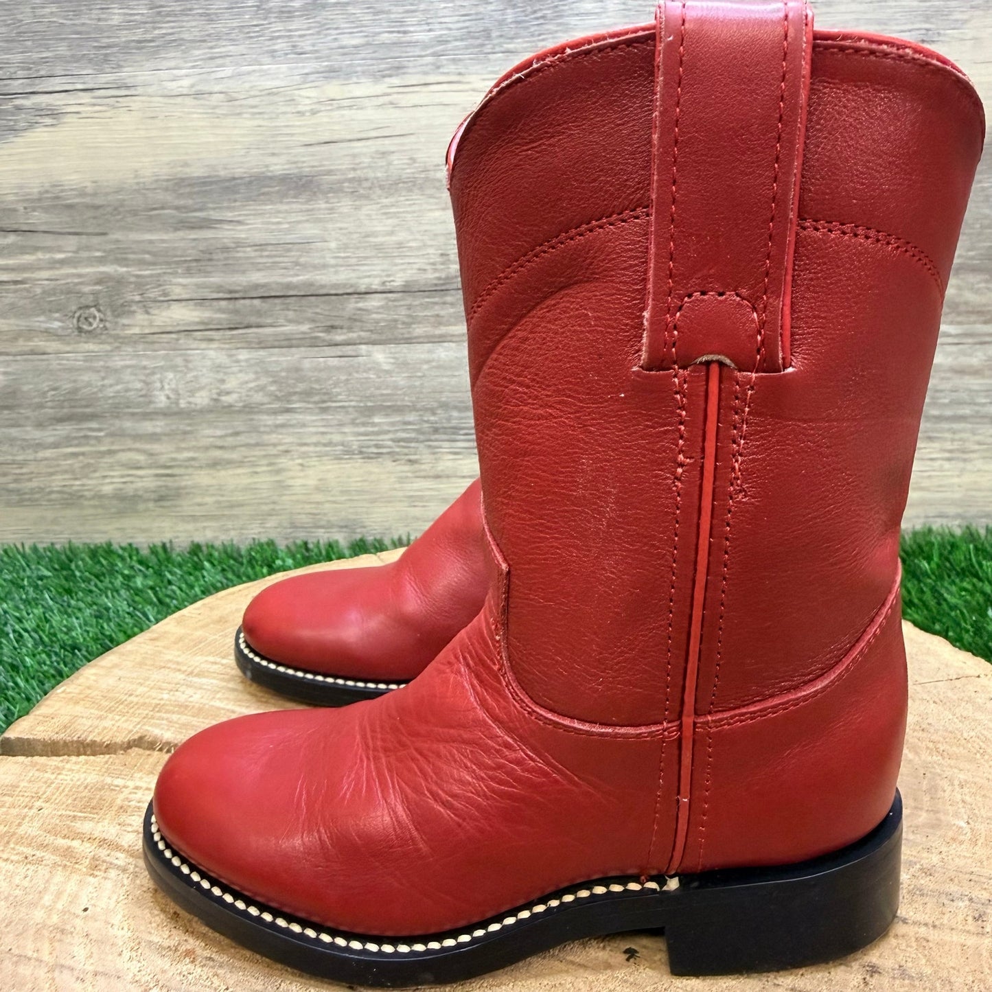 Justin Youth - Size 9B - Red Roper Western Cowboy Boots 3035