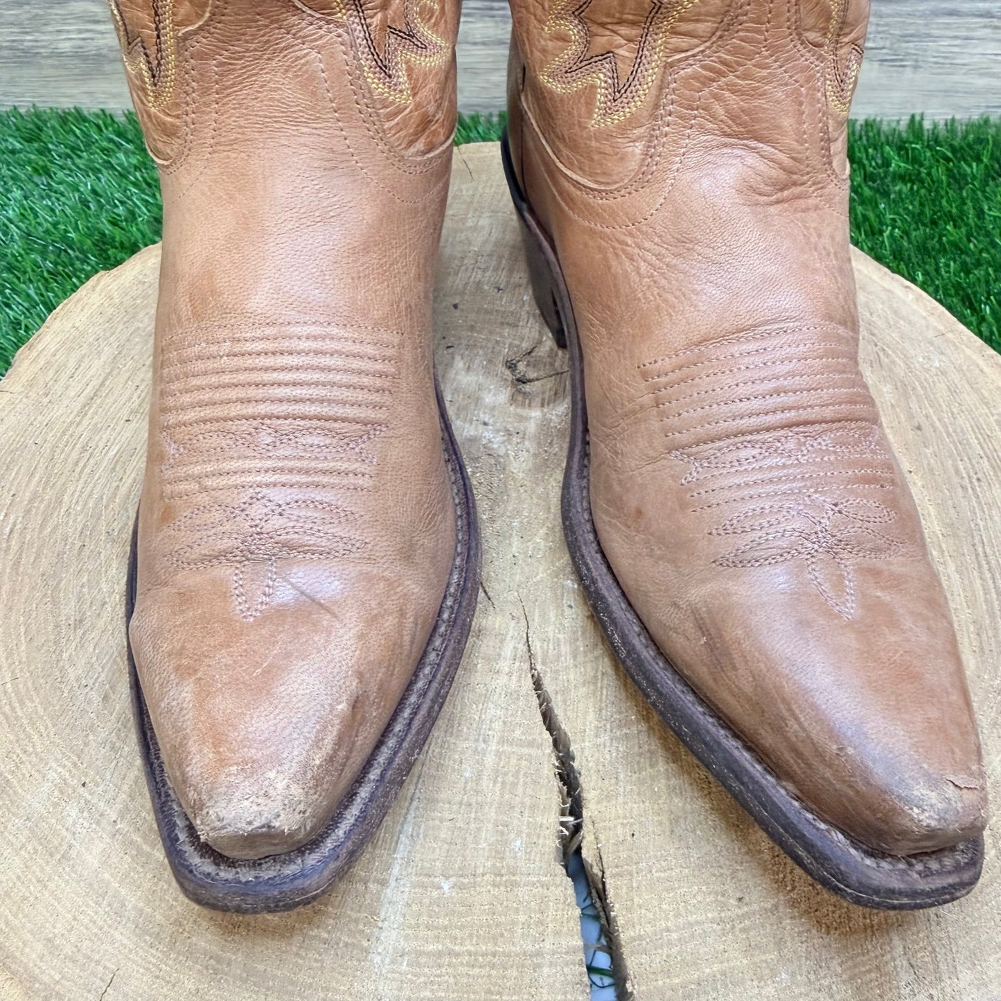 Old West Women - Size 7 - Tan Flame Snip Toe Western Cowboy Boots LF1529