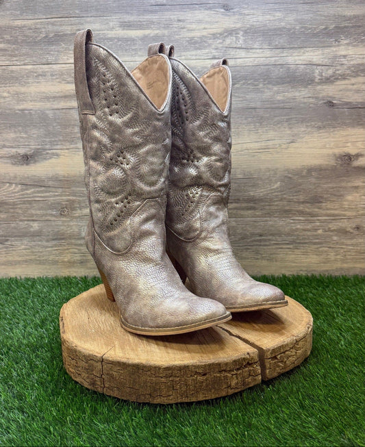 Very Volatile Women - Size 11 - Metallic Beige Studded Faux Leather Boots