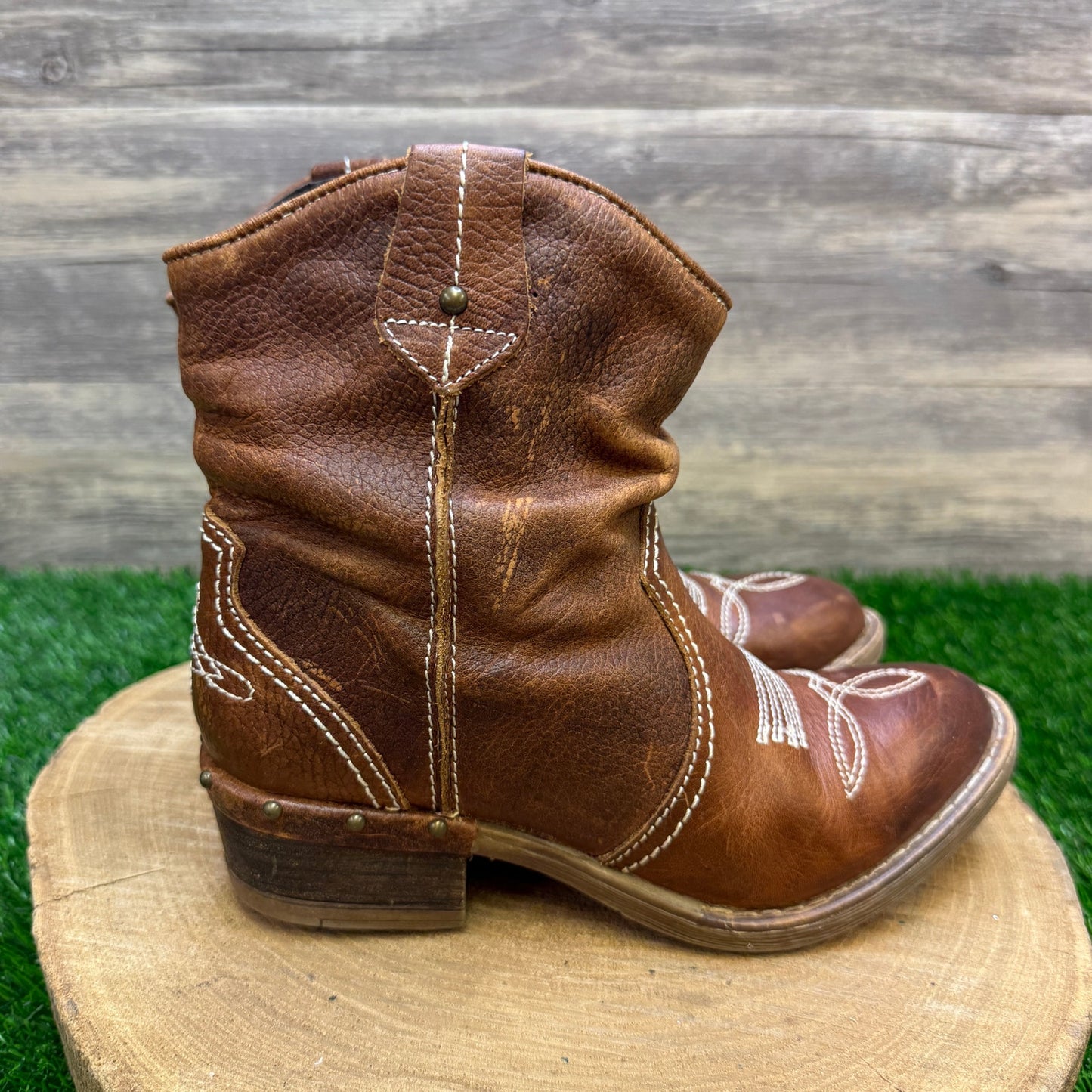 Sundance Women - Size 6.5 - Brown Studded Ankle Zipper Boots