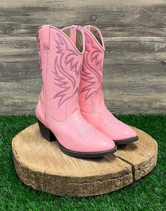 Austin Trading Co. Youth - Size 4 - Pink Faux Leather Cowboy Boots Style 1145