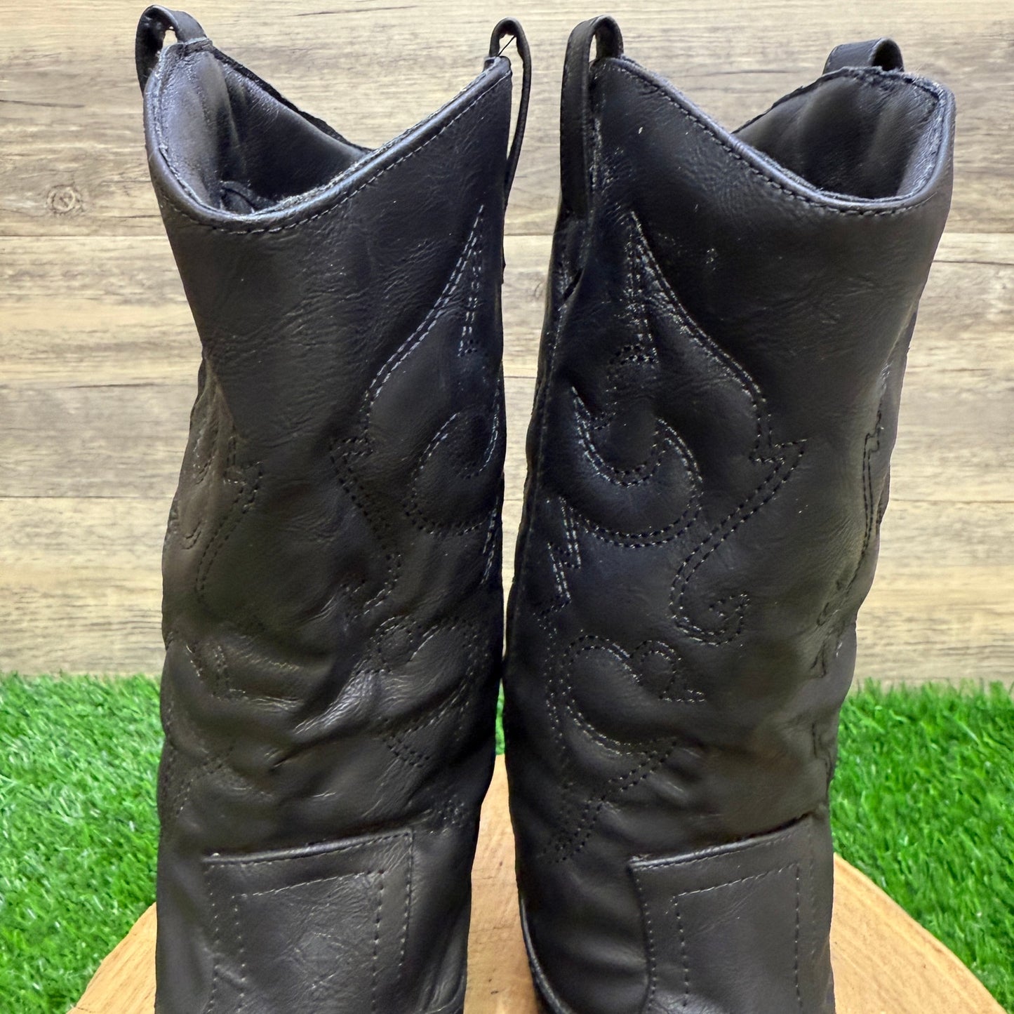 Charles Albert Women - Size 7 - Black Faux Leather Cowboy Boots