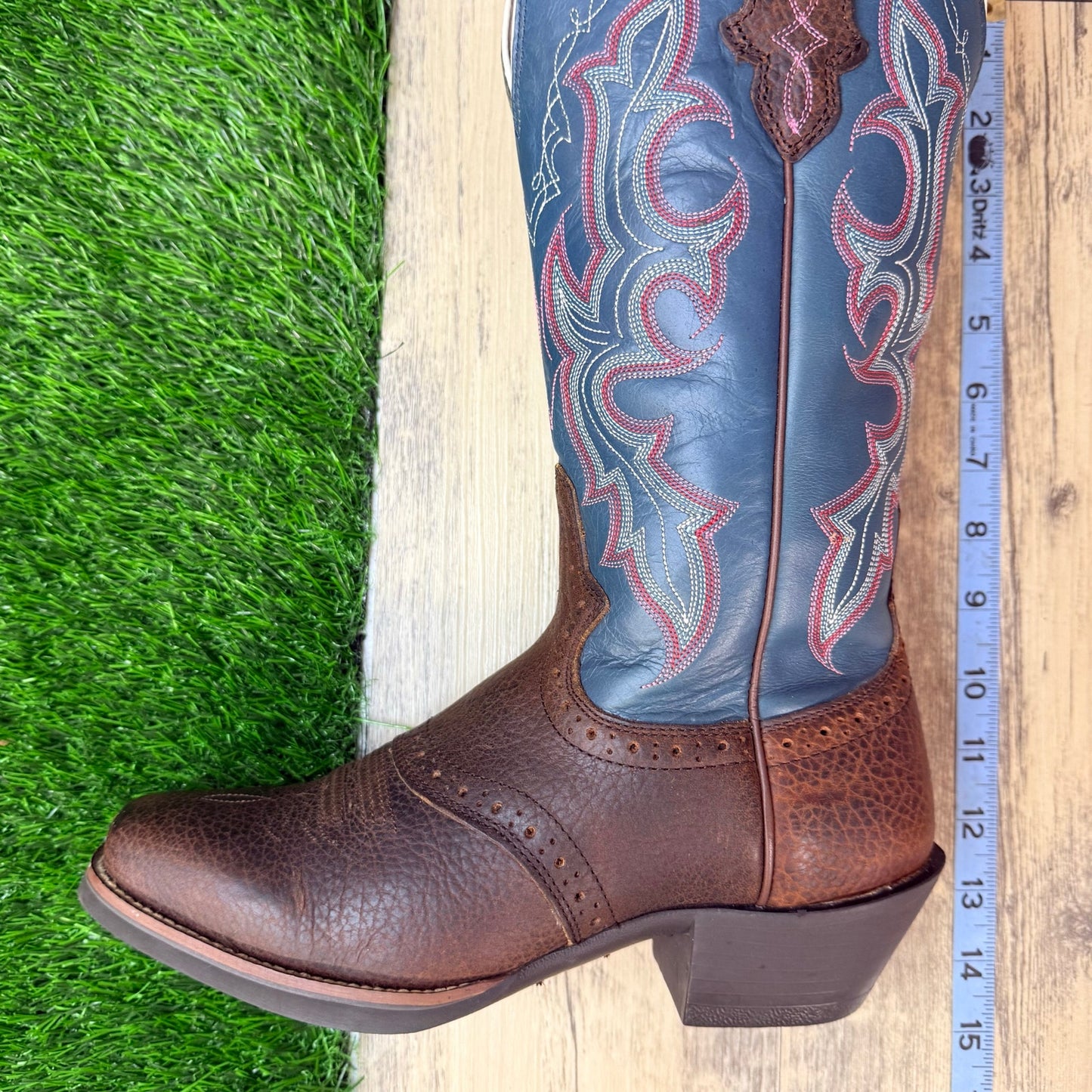 Justin Women - Size 6.5B - Teal / Brown Punchy Western Cowboy Boots L7305