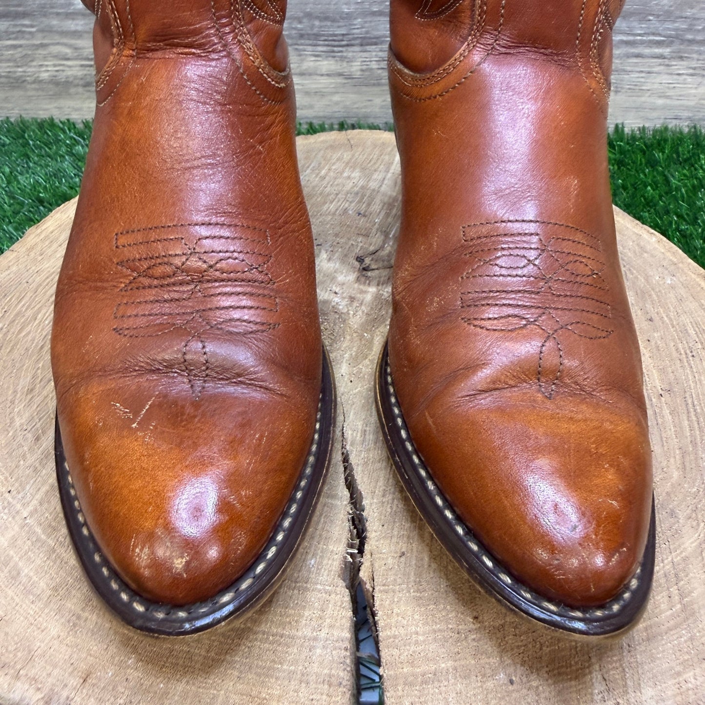 Acme Men - Size 6.5C - Vintage Brown/Cream Western Cowboy Boots Style 40375