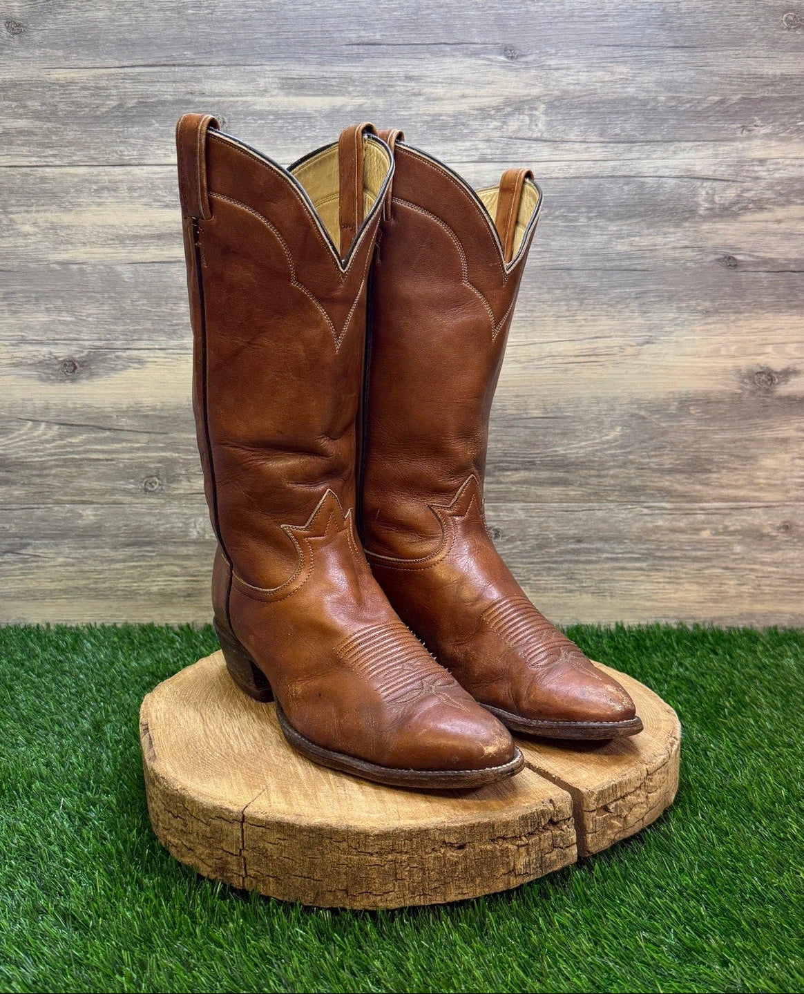 Tony Lama Men - Size 9D - Vintage Marbled Tan Western Cowboy Boots 5085