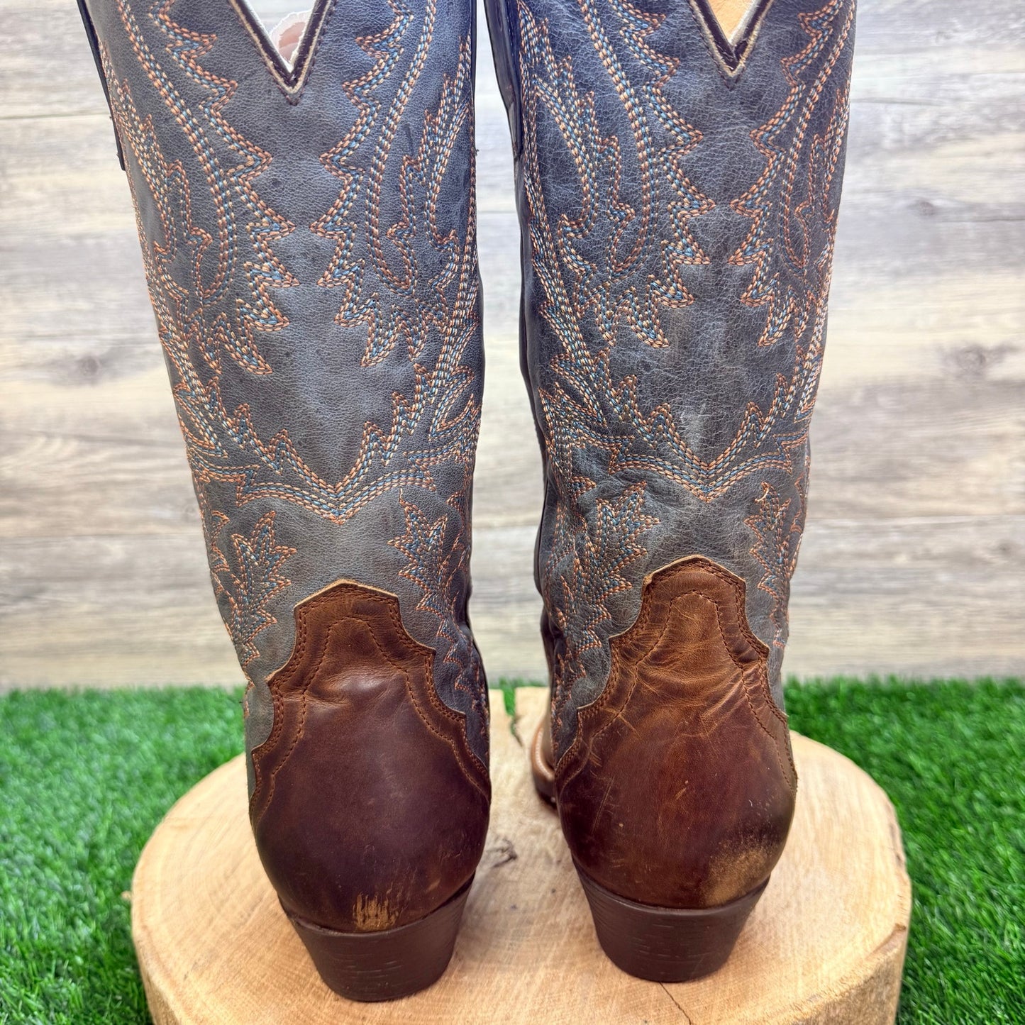 JB Dillon Men - Size 9EE - Brown / Green-Blue Western Cowboy Boots JB1200