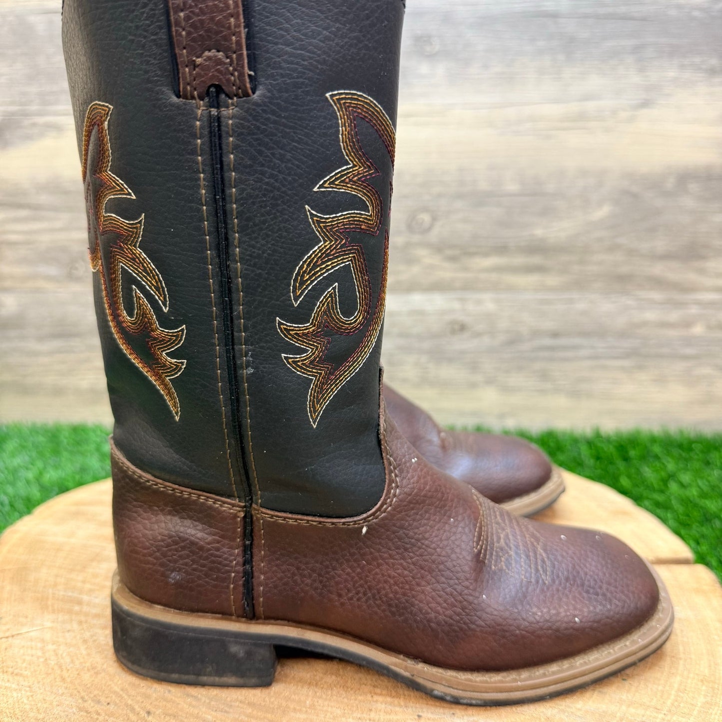 Austin Trading Youth - Size 12 - Brown / Black Boys Square Cowboy Boots 1014