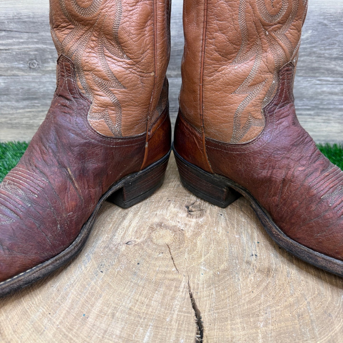 Dan Post Men - Size 8EW - Vintage Tan Smooth Ostrich Western Cowboy Boots P2889