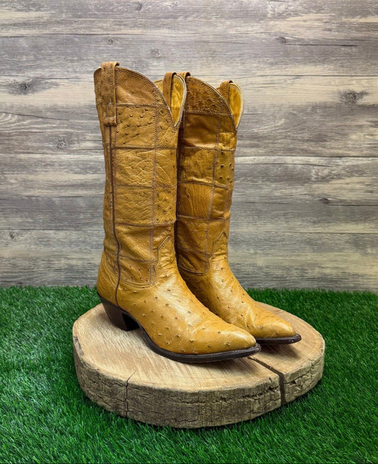 Nocona Women - Size 6.5B - Camel Color Patchwork Ostrich Cowboy Boots 47941