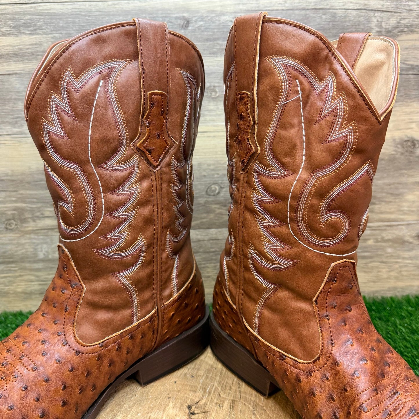 Roper Men - Size 13 - Brown Faux Ostrich Leather Square Toe Cowboy Boots 0807