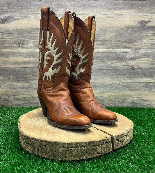 Justin Women - Size 5B - Vintage Tan Flame Cutout Snip Toe Boots 4128