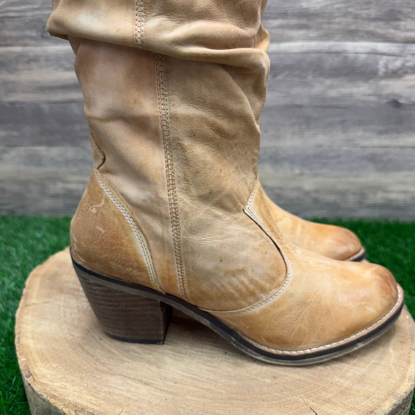 Aldo Women - Size 8 - Distressed Tan Slouch Soft Faux Leather Boots