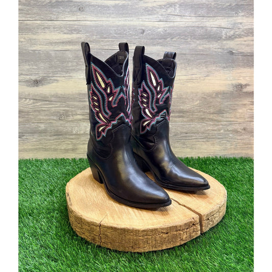 Forever 21 Women - Size 6 - Black / Pink Faux Leather Cowboy Boots 01261818
