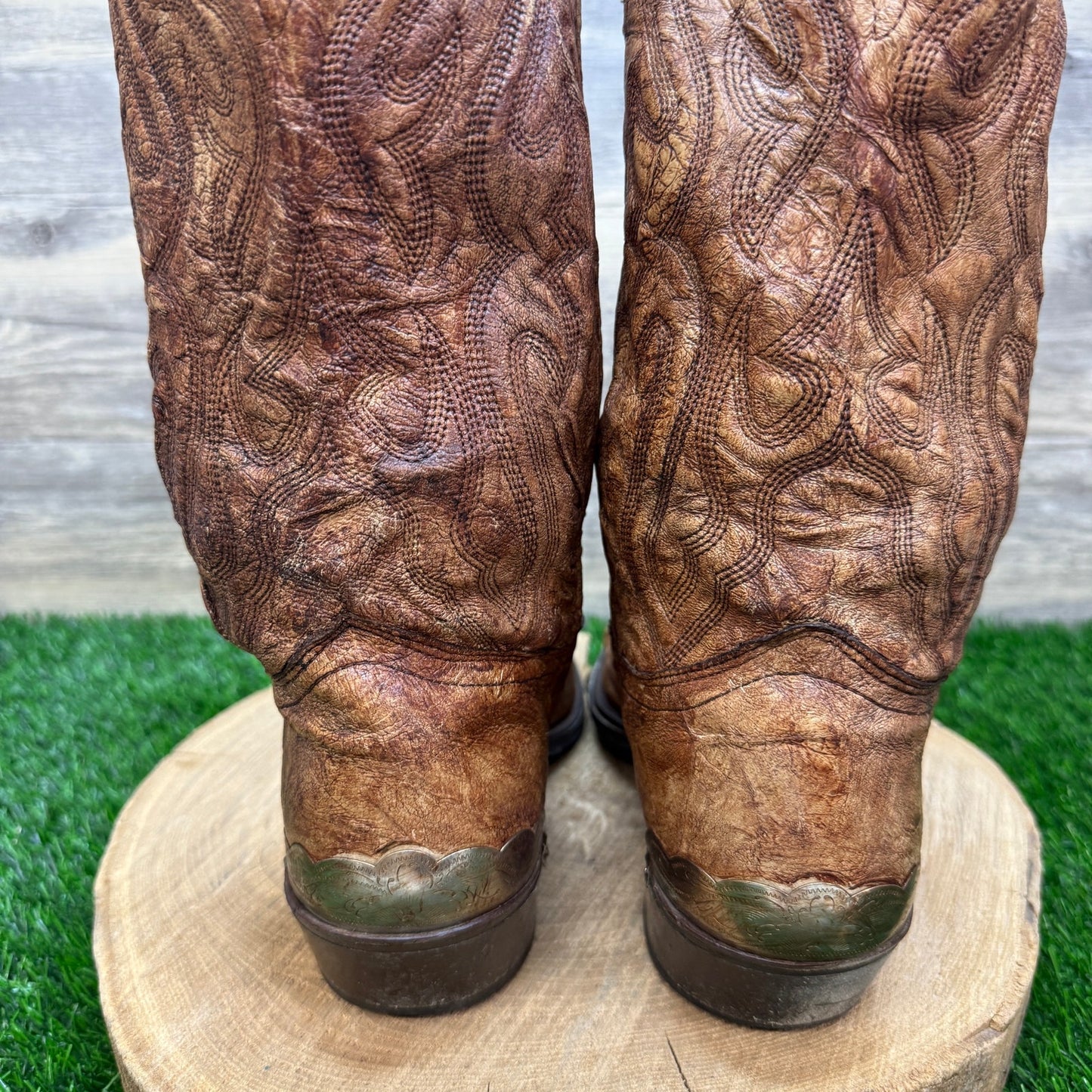 Texas Men - Size 10EE - Vintage Brushed Brown Slouch Western Cowboy Boots 7841