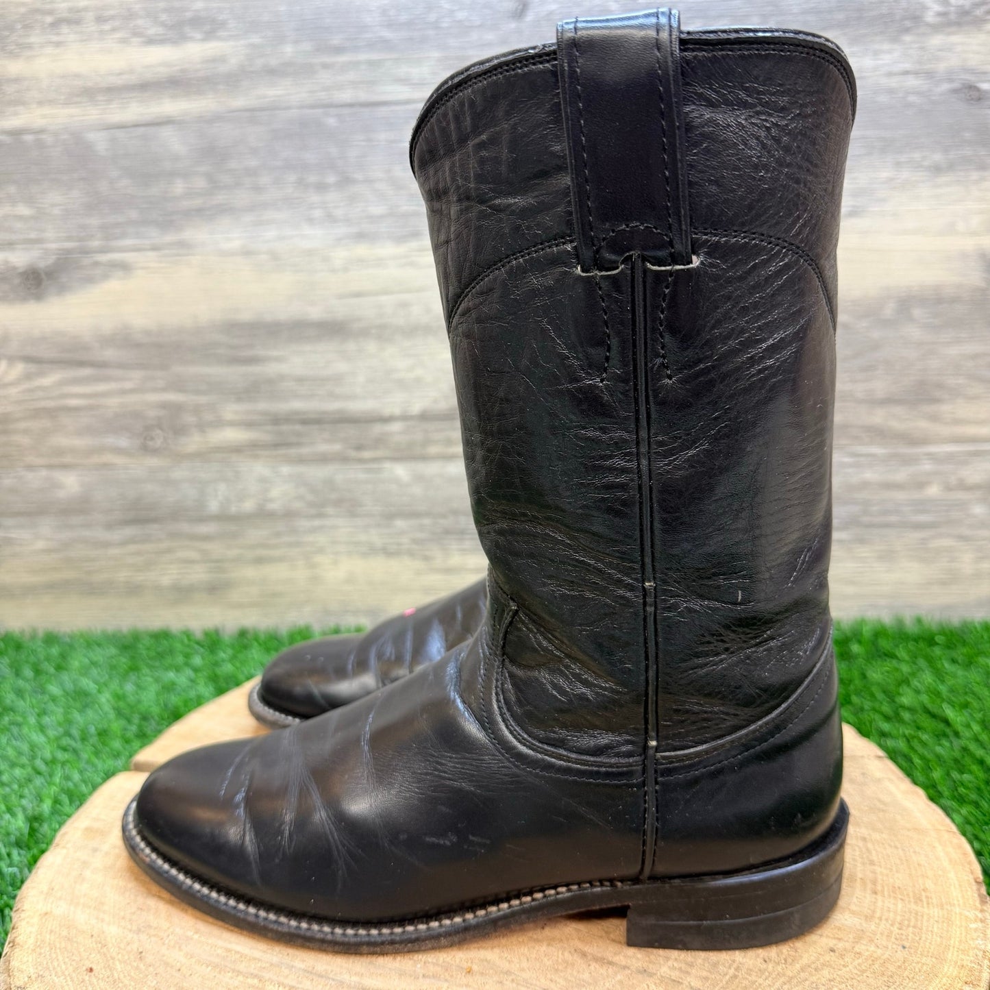 Justin Women - Size 5.5B - Vintage Black Roper Western Cowboy Boots L3703