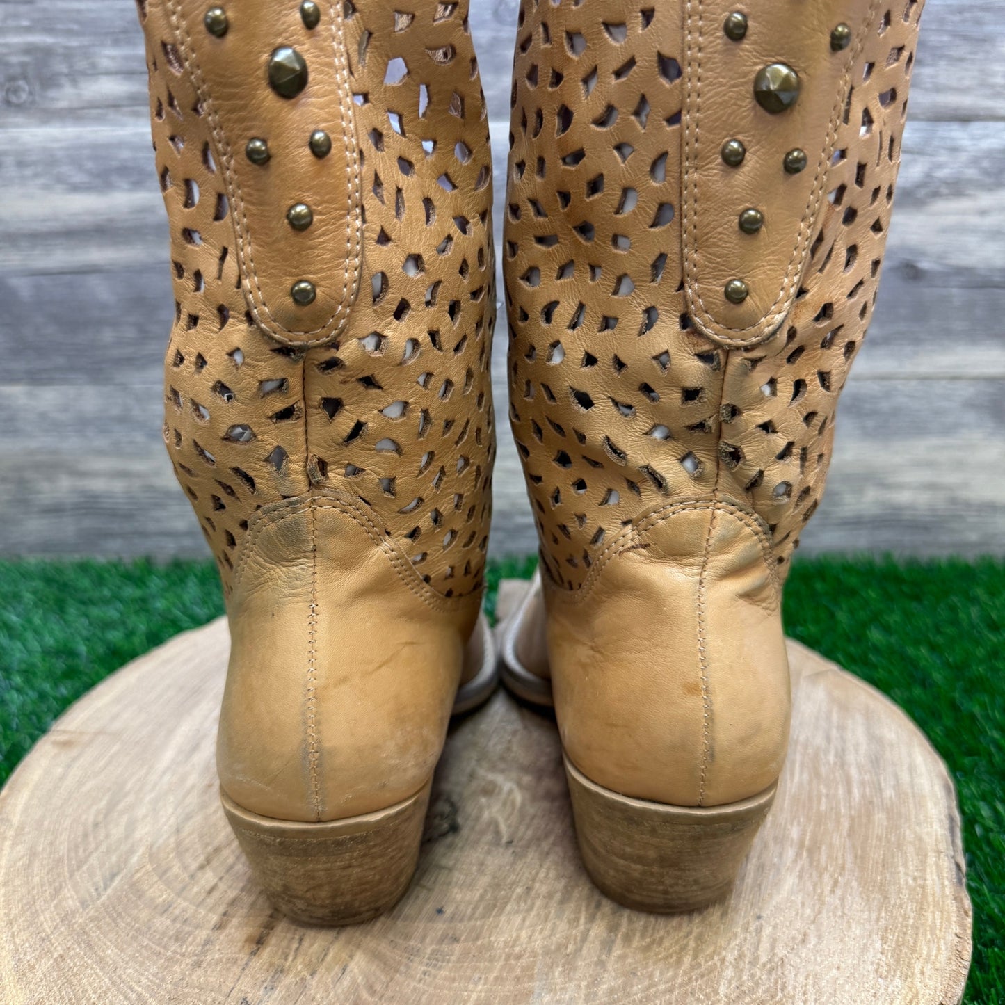 Penny Loves Kenny Women - Size 7M - Sand Waffle Studded Boots Style Holy Cow