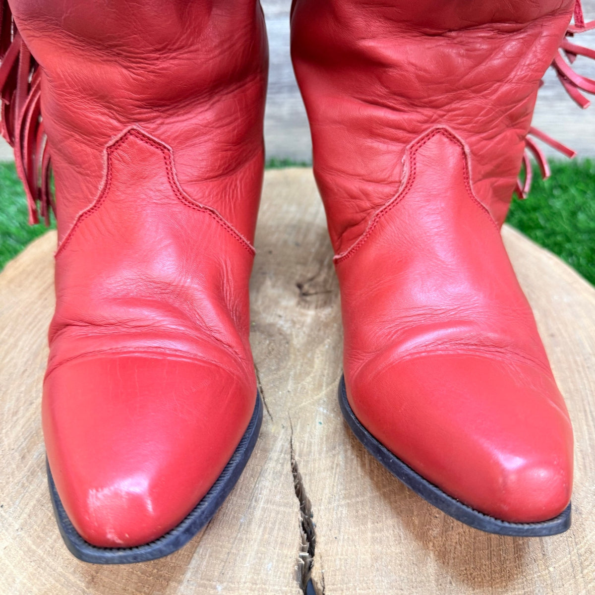 Oak Tree Farms Women - Size 7 - Red Fringe Western Cowboy Boots