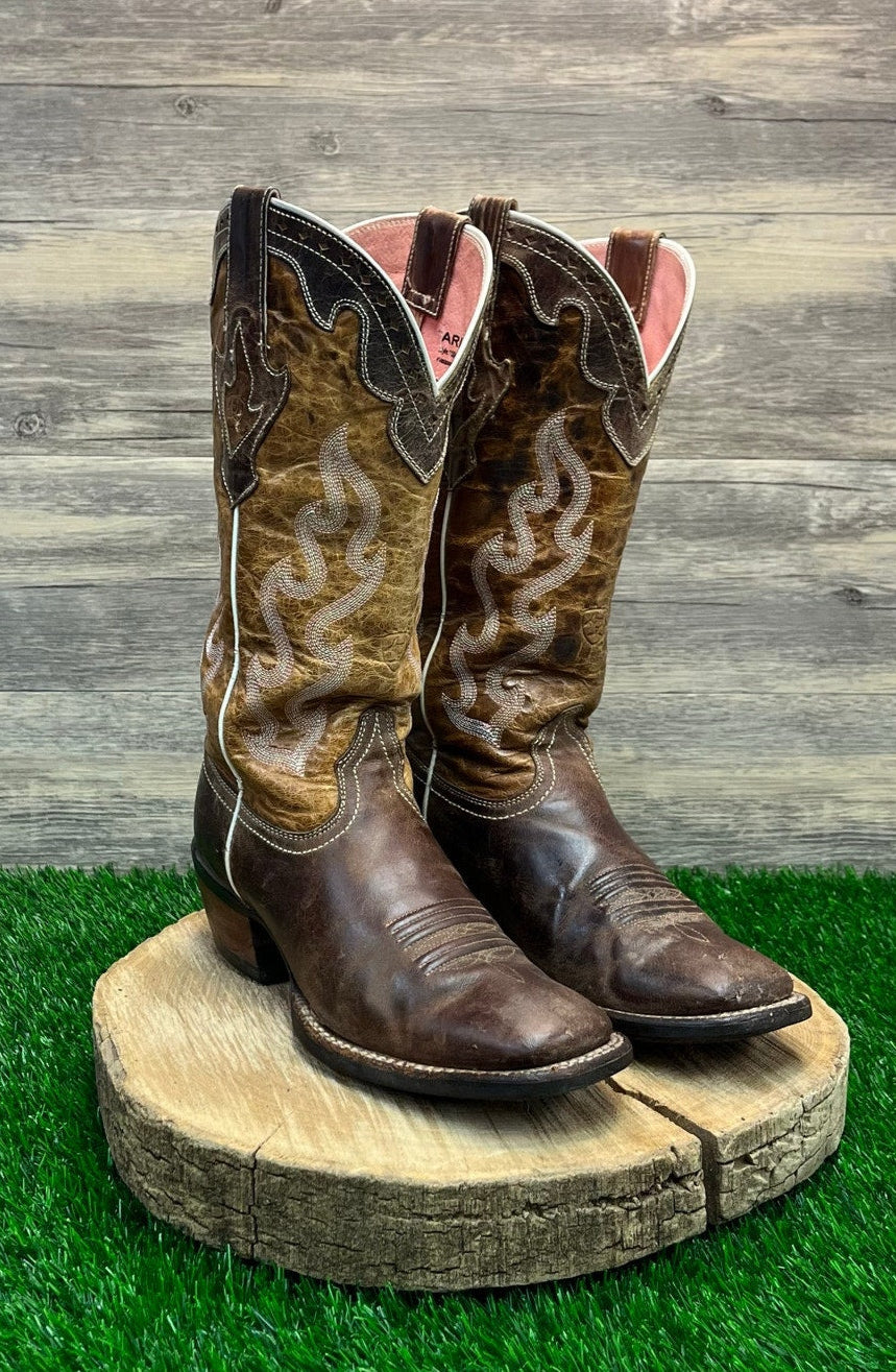 Ariat Women - Size 8B - Brown/Pink Square Toe Cowboy Boots Style 10004817