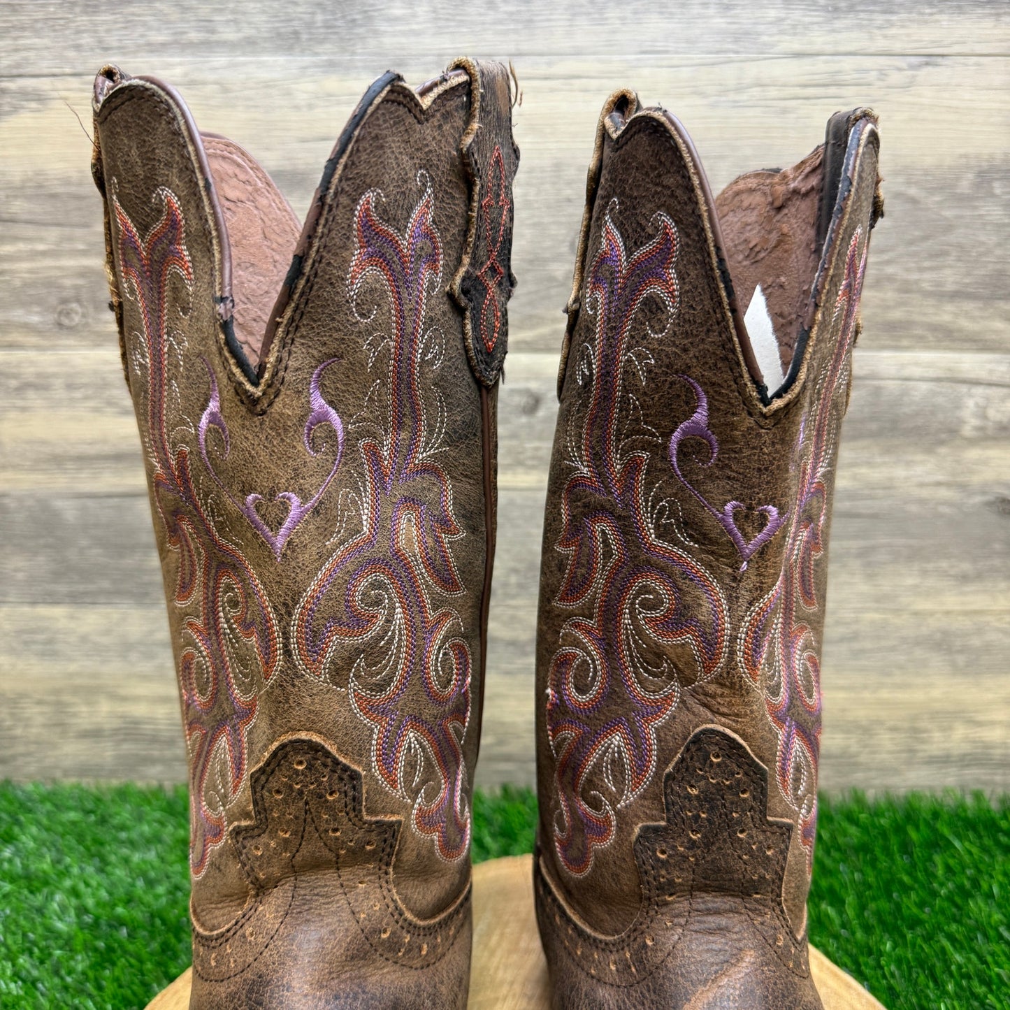 Justin Women - Size 9 - Brown/Purple Snip Toe Cowboy Boots