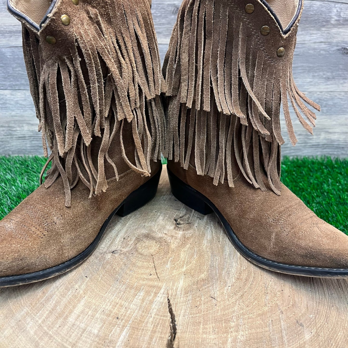 Smoky Mountain Youth - Size 2.5D - Brown Suede Fringe Cowboy Boots Style 3514C