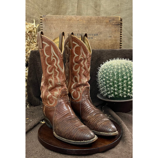 Tony Lama Men - Size 8.5EE - Vintage Brown Lizard Cowboy Boots Style 495
