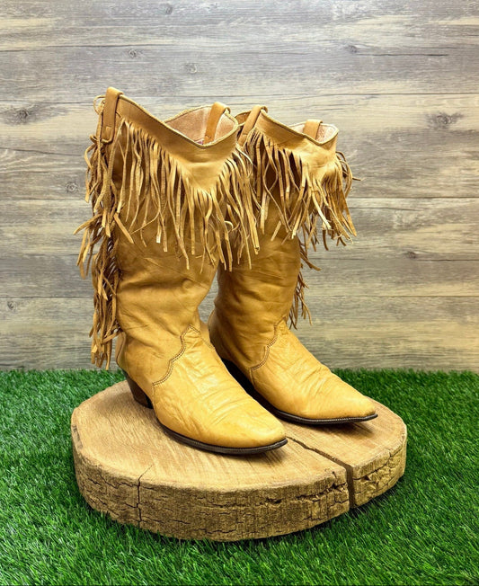 Dingo Women - Size 7M - Vintage Camel Fringe Soft Leather Cowboy Boots 8243
