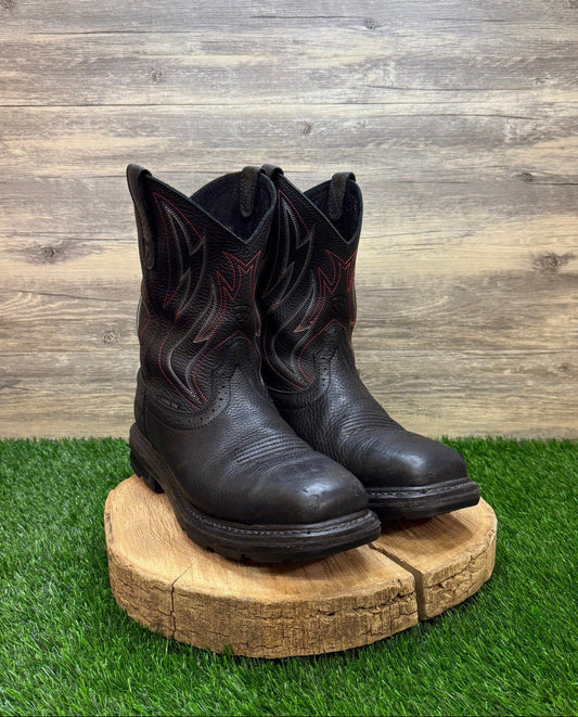 Ariat Work Men - Size 10.5EE - Black/Red Steel Square Toe Cowboy Boots F2413