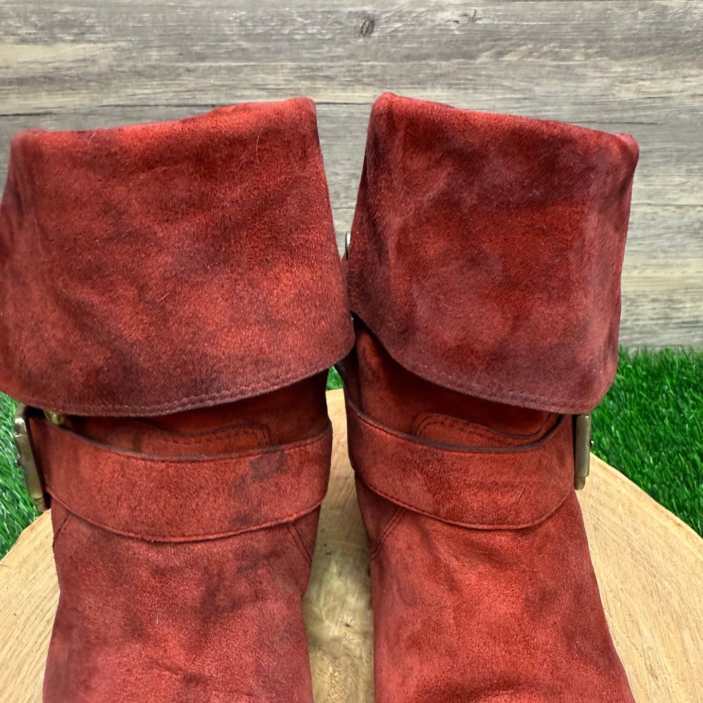 Donald J. Pliner Women - Size 7M - Red Suede Harness Boots Style Danee