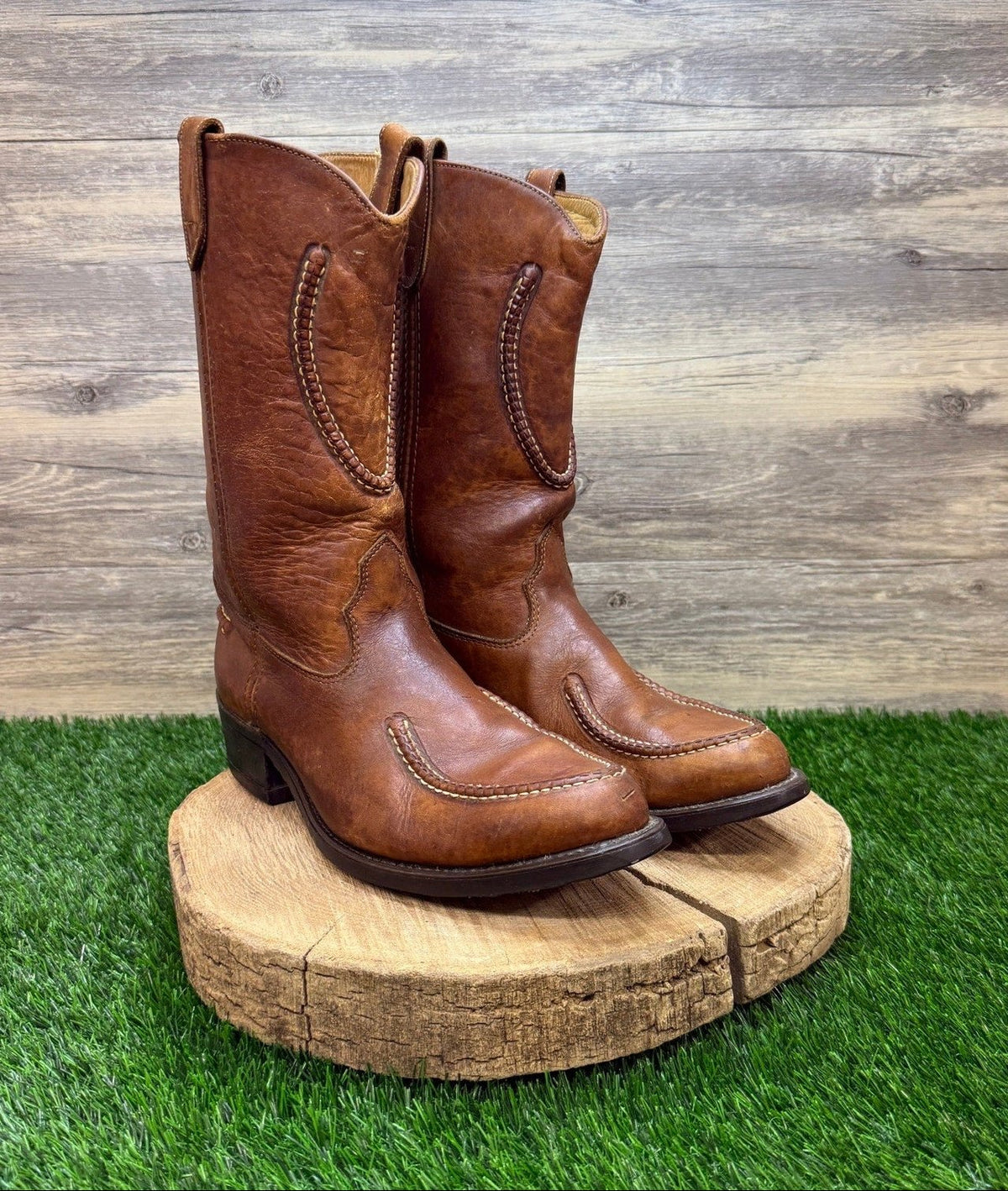 Double H Men - Size 11EE - Vintage Saddle Brown Braided Cowboy Boots 77385474