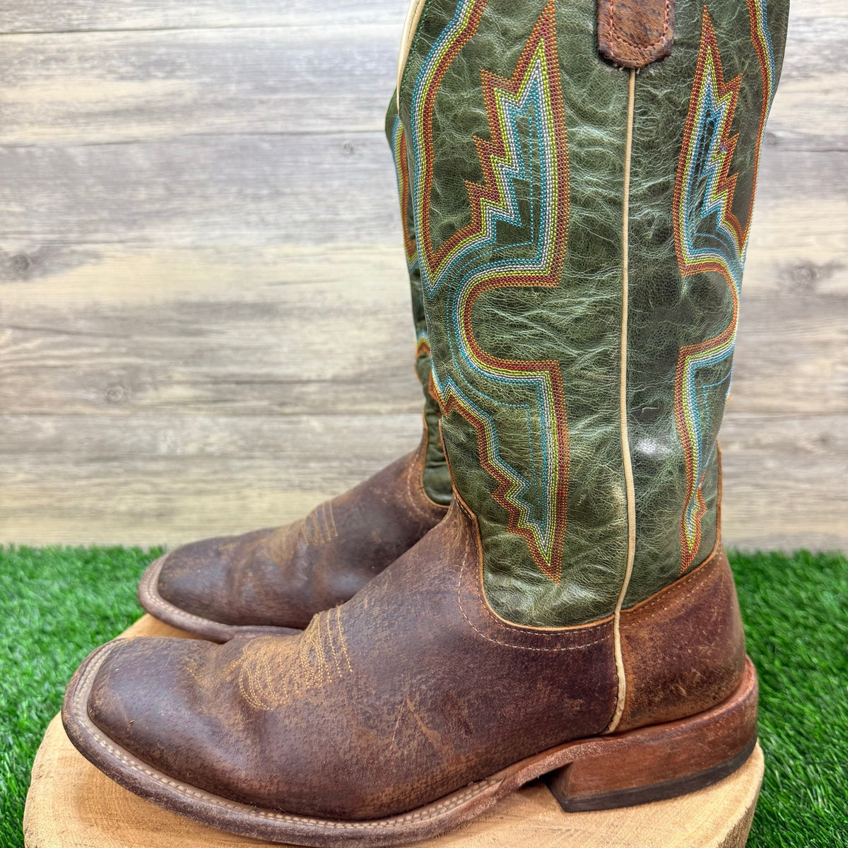 Anderson Bean Men - Size 10.5D - Brown / Green Square Toe Cowboy Boots 4482N