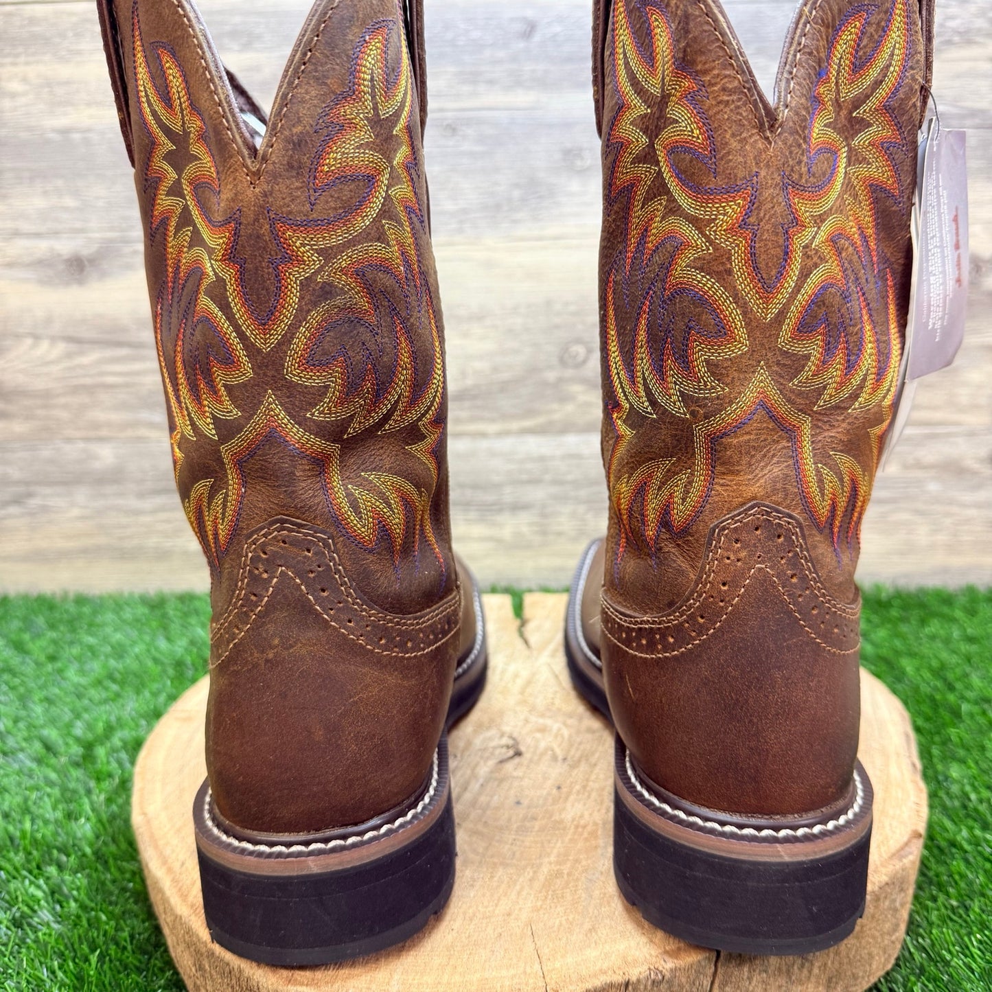 Justin Men - Size 9B - Brown Work Stampede Square Toe Cowboy Boots WKL4689