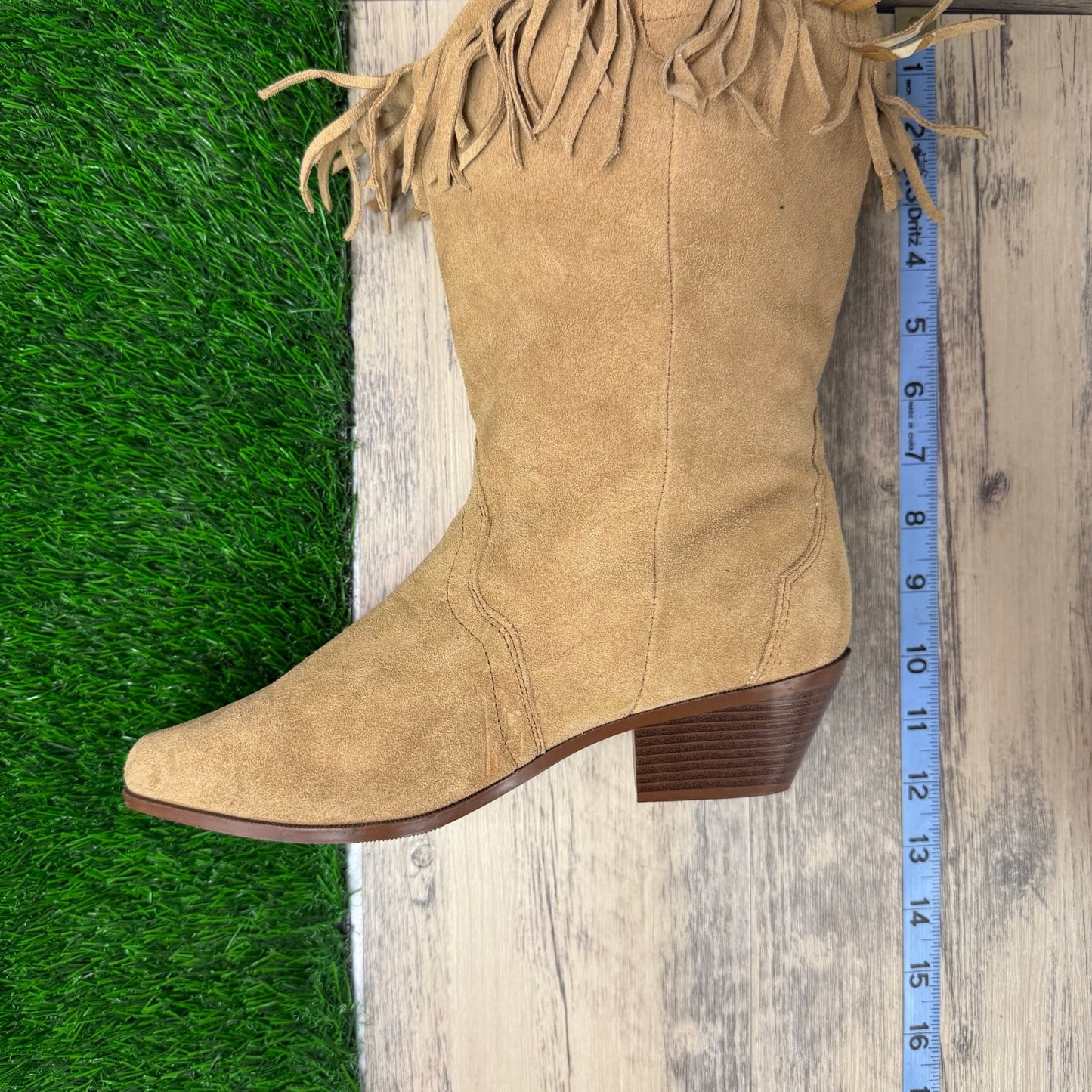Silver Star Women - Size 8 Vintage Sand Suede Fringe Cowboy Boots Style Houston
