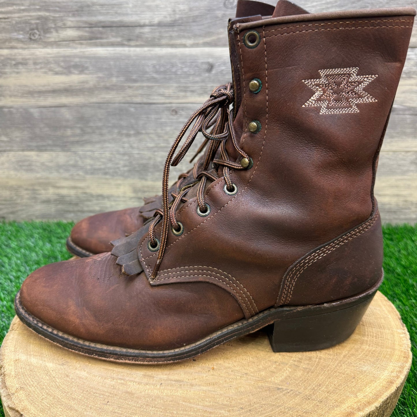 Unknown Men - Size 10.5D - Vintage Brown Lace Up Cowboy Boots Style 6020