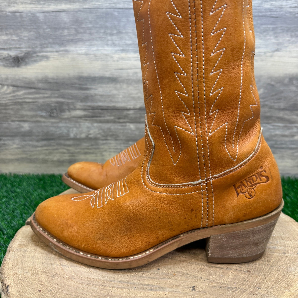 Landis Men - Size 7D - Vintage Carmel Leather Western Cowboy Boots Style 94046