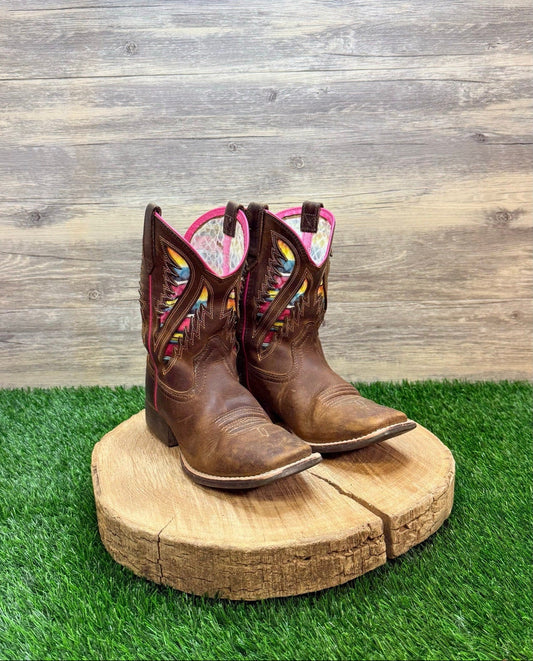 Ariat Women - Size 2 - Brown / Pink QuickDraw Ventek Square Cowboy Boots 10027306